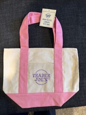Trader Joe's Pink & Cream Mini Canvas Tote